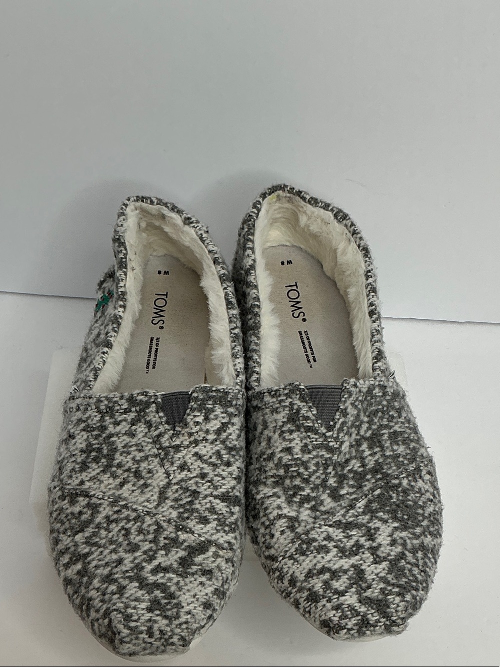 TOMS Gray Speckled Knit Slippers with Cream Lining